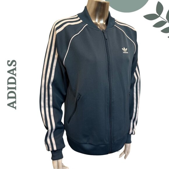 Adidas Originals Teal Blue Grey 3-Stripes Track Jacket | Iconic Zip Front Small - Picture 2 of 6
